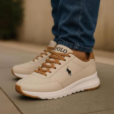 Imagem de Tenis masculino Polo Open Sapato Leve Macio Casual Dia a Dia, Bege, 38