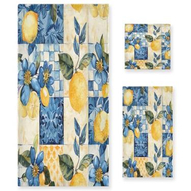 Imagem de xigua Conjunto de toalhas de banheiro com limão vintage aquarela absorvente macio 3 peças toalha de banho toalha de mão toalhas decorativas para banheiro, academia, hotel, praia, piscina