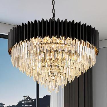 Imagem de PAFRUMGE Lustre de cristal luxuoso lustres pretos — 76.2 cm 6 camadas 16-luz K9 cristal, grande luminária para sala de jantar sala de estar vestíbulo