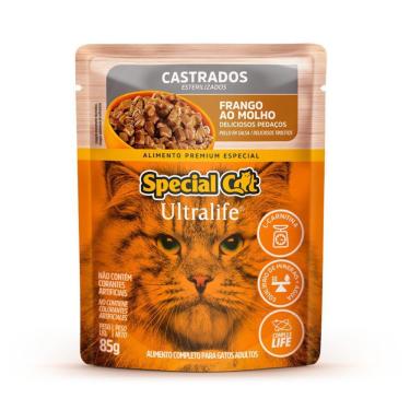 Imagem de Ração Úmida Special Cat Ultralife para Gatos Castrados Sabor Frango ao Molho 85g