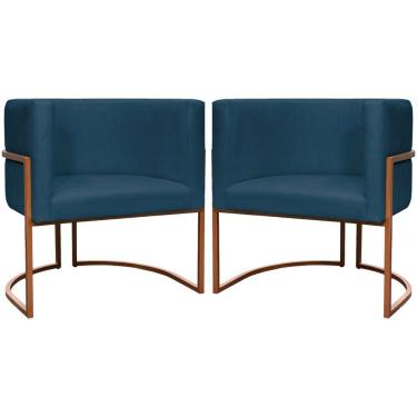Imagem de Kit 2 Poltronas Para Sala De Recepção Luna Suede Cores Base De Ferro Bronze - Azul-marinho, Suede