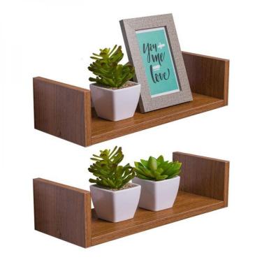 Imagem de Kit 2 Prateleiras U 50 X 20cm Freijó Suporte Invisível