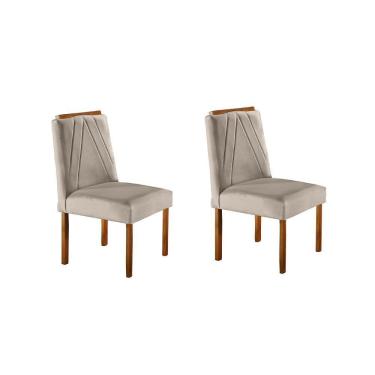 Imagem de Kit 2 Cadeiras Safira Madeira Maciça Veludo Móveis Mundial Bege