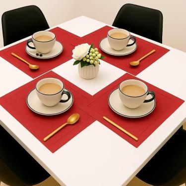 Imagem de Jogo 4 Lugar Americano Retangular Mesa Pvc Vermelho Executivo 30x45cm Em Casa Tem