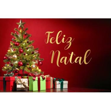 Imagem de Painel de Lona Feliz Natal Árvore e Presentes - Fabrika de Festa, 120x