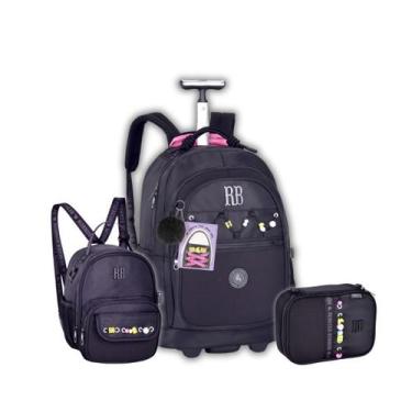 Imagem de Kit Rebecca Bonbon Mochila de Roda Lancheira Térmica Estojo Cor:Preto 