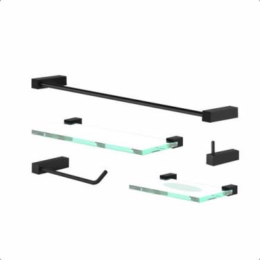 Imagem de Kit De Acessórios Para Banheiro Metal Preto Fosco 2110TR Troia - GREGO