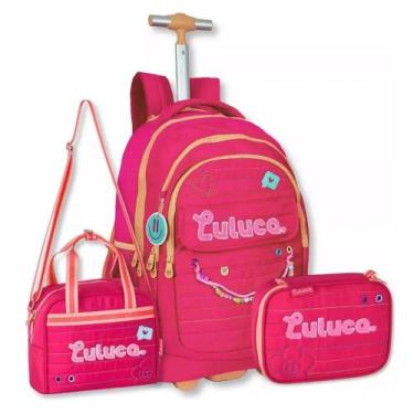 Imagem de Kit mochila luluca de carrinho 19 lancheira e estojo lu24606, ROSA