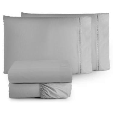 Imagem de Jogo de Cama King 4 Peças Liso 100% Algodão 180 Fios  Toque Macio e Co