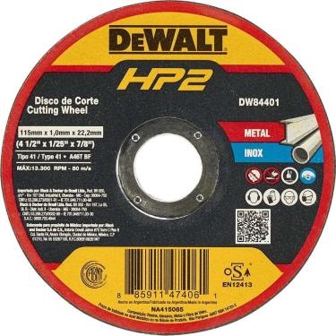 Imagem de Disco De Corte 115 Mm X 1 Mm X 22,23 Mm, Dw84401 Hp2 Dewalt Ostenvonder