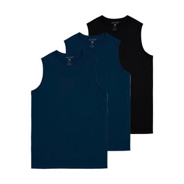 Imagem de Kit com 3 Camisetas Masculina Regata Malwee 1000004421 Azul Marinho-Masculino