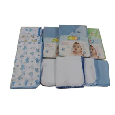 Imagem de Kit 10 Fraldas 4 Cueiros 3 Toalhas capuz dupla face menino