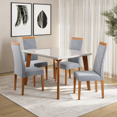 Imagem de Conjunto Sala de Jantar Mesa 120cm com Tampo de Vidro  Dubai com 4 Cadeiras Atlas Madetal - Mel/Nude/Cinza
