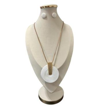 Imagem de Maxi Colar Feminino Corda Kit Brinco Pedra Resina Elegante - MLBpel, M