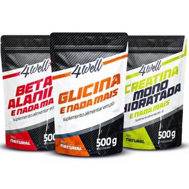 Imagem de Kit Glicina 500g+ Creatina 500g + Beta Alanina 500g 4well