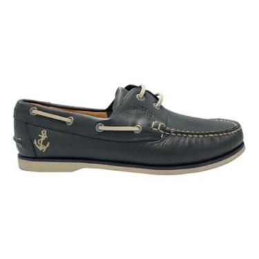 Imagem de Deckshoes Samello Phoenix Couro Vintage Marinho Sider Náutico Edição Especial Âncora-Masculino