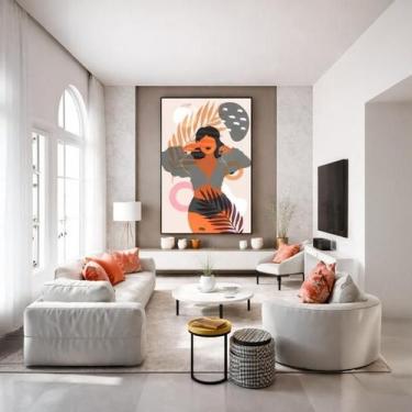 Imagem de Quadro Canvas Mulher Tropical 70X50Cm Mold Branca - Quadros On-Line