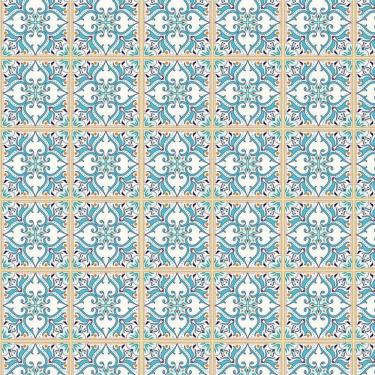 Imagem de Papel Parede Arabesco Azulejo Azul Claro Quarto Casal Sala
