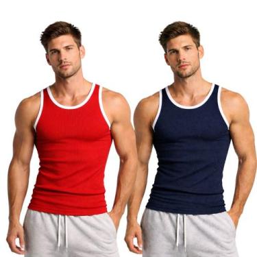 Imagem de Regata Masculina Americana Academia Canelada 100 Algodão - APONTAL, Az