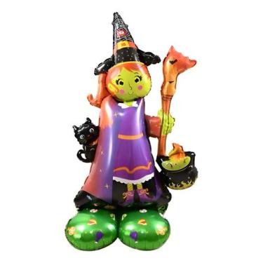 Imagem de Balão Metalizado Festa Halloween Bruxa Gigante 3d 124cm Colorido Bruxa