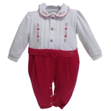 Imagem de Macacão Longo Bebê Menina Malha Tricô Bordado Paraiso 14552, Pink, G (
