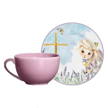 Imagem de Xícara Chá Roxo com Pires Malva Ovelha Plus Páscoa 250ml - ALLEANZA