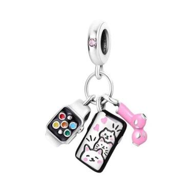 Imagem de Pingentes De Frasco De Perfume Com Laço Rosa Em Prata Esterlina 925 Pa