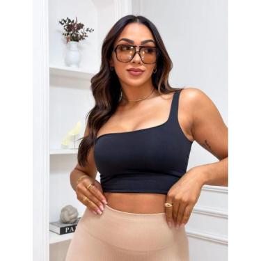 Imagem de Top Cropped Mula Manca Forro Duplo Supplex Casual Academia Cor:PretoTa