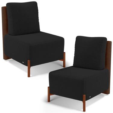 Imagem de Kit 02 Poltronas Decorativas Hungria L02 Corino Fibra Siliconada Marrom Preto Lyam Decor