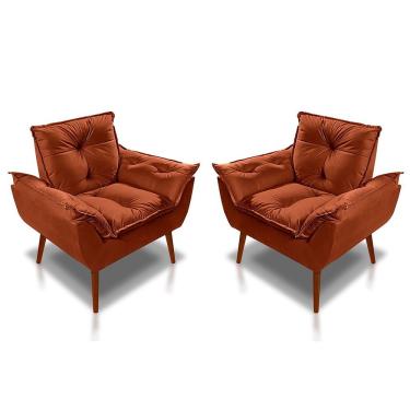 Imagem de Kit 2 Poltronas Opala Luxo Suede Terracota Sonho Das Poltronas