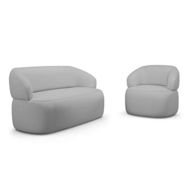 Imagem de Kit Sofá Poltrona Giratória Glee Orgânica Living Linho Cinza Abmaza