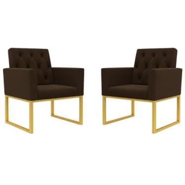 Imagem de Kit 2 Poltronas para Recepção Thais com Base de Ferro Dourado Resisten