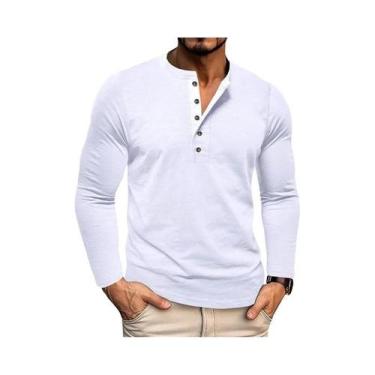 Imagem de Camiseta Masculina Slim Fit De Manga Longa Com Gola Henley, Respirável