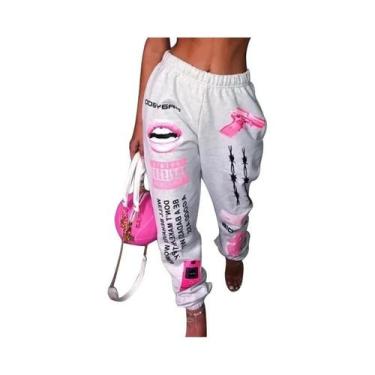 Imagem de Verão nova moda impressa cintura elástica esportes casuais calças Harl
