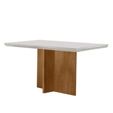 Imagem de Mesa para Sala de Jantar Olimpia Retangular com Tampo de Vidro 4mm 120cm Off White Imbuia