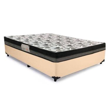 Imagem de Cama Box Casal Sintético + Colchão Casal Ortobom Iso Dupla Face 60x138x188 bege