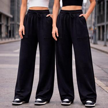 Imagem de Kit 2 Calças Pantalona Feminina Moletinho Dia a Dia-Feminino