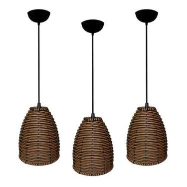 Imagem de Kit 03 Lustres Luminaria Pendente De Junco - Ratan - Vime - Ideal para