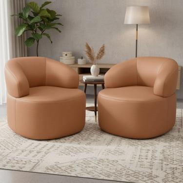Imagem de Kit 02 Poltronas Giratória Orgânica Para Sala de Estar Living Helena L02 Couríssimo Moc...