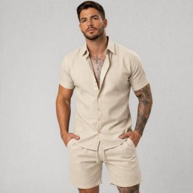 Imagem de Conjunto Masculino Linho Premium Camisa Manga Curta + Short Social - V