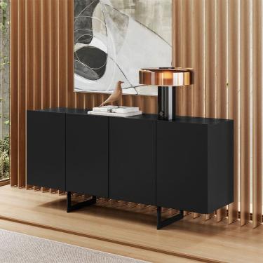 Imagem de Aparador Buffet Para Sala de Jantar 4 Portas 160cm Pés Industrial Benita N01 Preto - Ly...