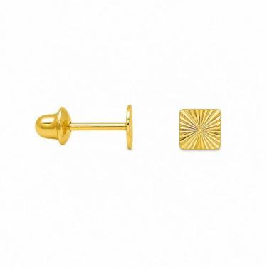 Imagem de Brinco Quadrado em Ouro 18K - Par de Brincos em Ouro Amarelo 18K - Jus