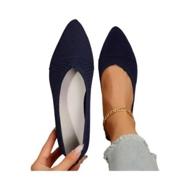 Imagem de Sapatos Femininos De Cor Sólida Com Bico Fino, Sapatilhas Casuais Resp