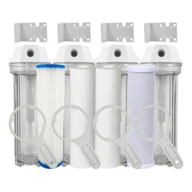 Imagem de Kit 4 Estágios Filtro Agua Pura Cavalete Entrada Caixa Pia Azul - Roya