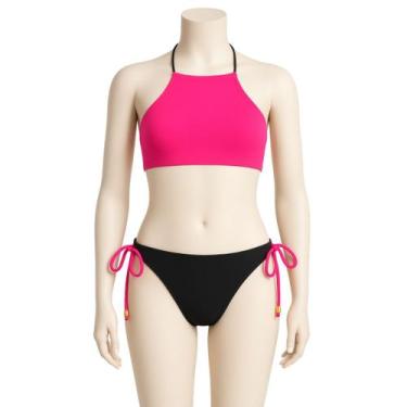 Imagem de Biquíni Infantil Rosa e Preto Laço Lateral Top Halter 2-16 - anjo da m