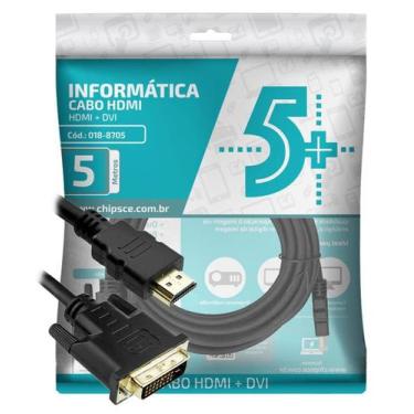 Imagem de Cabo Conversor DVI-D para HDMI - 5 metros - Dual Link - 24+1 Pinos DVI