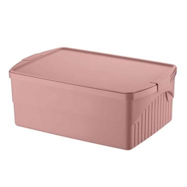 Imagem de Caixa Organizadora com Tampa 21L Crippa Empilhável Himalaia Rosa Escritório Closet