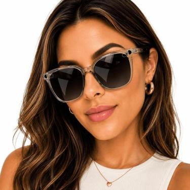 Imagem de Óculos De Sol Feminino Oversized Quadrado Com Proteção Uv400 Cinza-cla