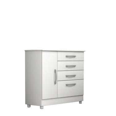 Imagem de Cômoda Chicago 4 Gavetas 1 Portas Com Pés Tcil Móveis Cor:Branco, Bran
