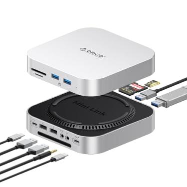 Imagem de ORICO Base e suporte MiniLink Mac mini M4, hub com 2 portas USB 3.0 (5 Gbps), 2 portas USB 2.0, leitores de cartão SD/TF (3.0), conectores de fone de ouvido e microfone de 3,5 mm, compatível com Mac